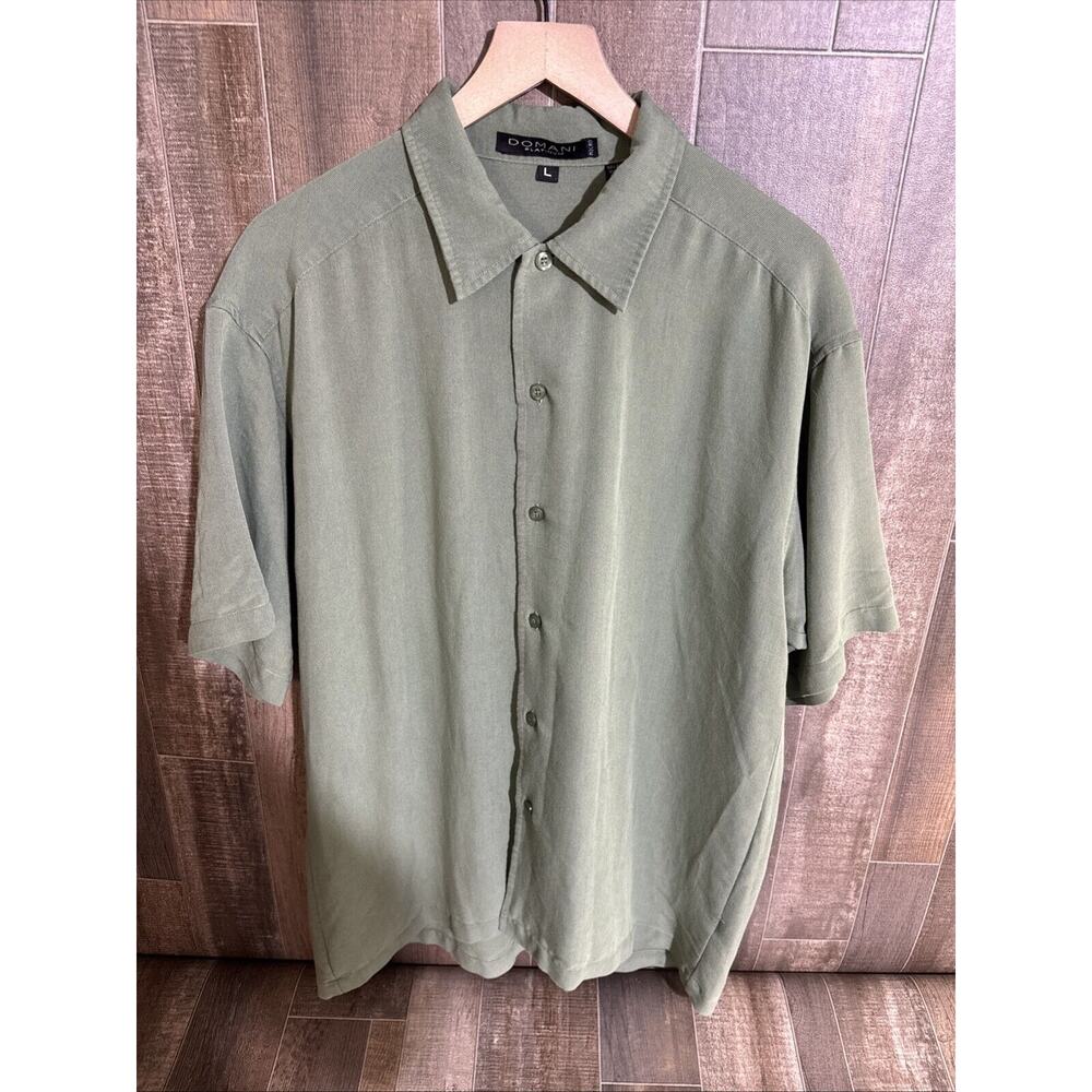 Domain Platinum Micro Men’s Button‎ Down Short Sleeve Shirt Green Size Large